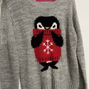 High low gray penguin sweater